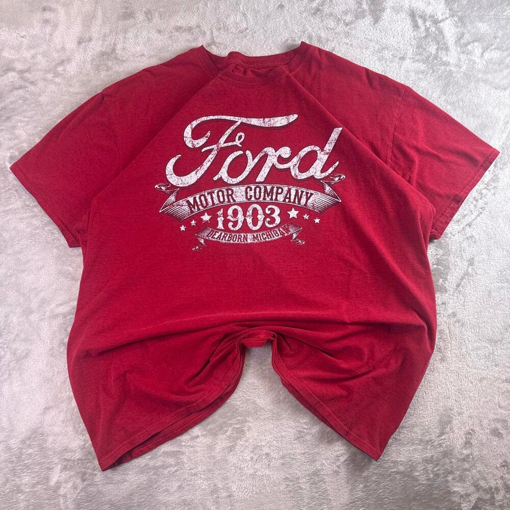 Ford Motor Company 1903 DearBorn Michigan Graphic T Shirt Red Logo Tee Sz XL